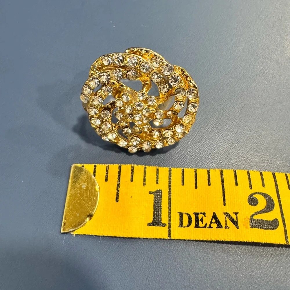 Vintage Gold toned Rhinestone swirl adjustable Women's Ring